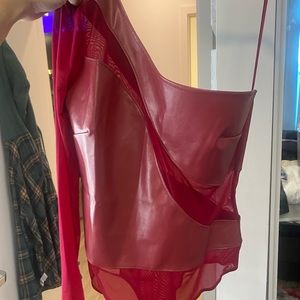 Red/crimson mesh cutout bodysuit